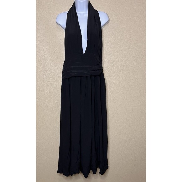 CHLOE black 100% silk crepe Jumpsuit Dress Halter Open Back...